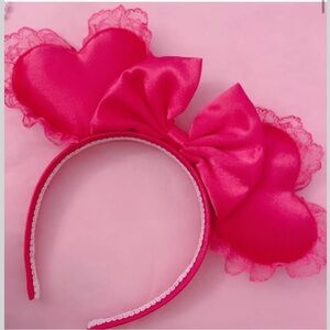 Brand New Mickey Mouse Bow Ear Headband Pink Lace